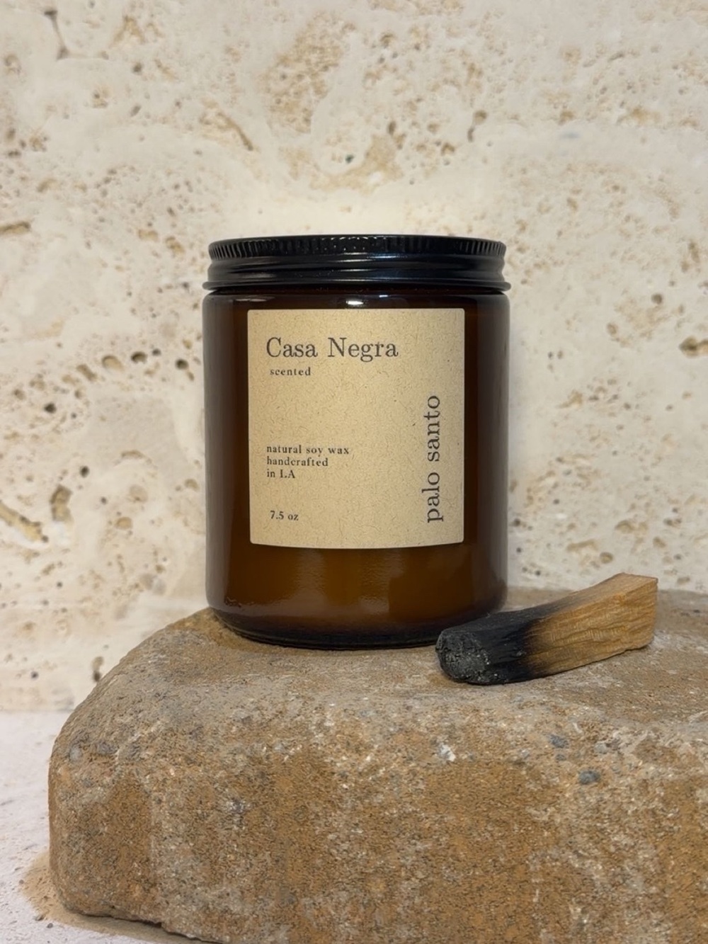Palo Santo Scented Soy Candle • Amber Glass Jar • Rich Woody Scent